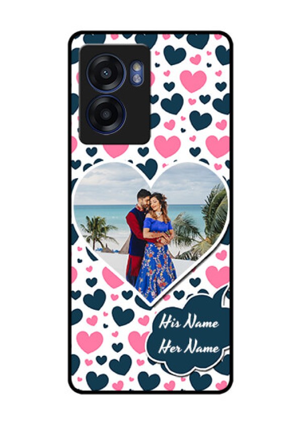 Oppo K10 5G Custom Glass Phone Case - Pink & Blue Heart Design