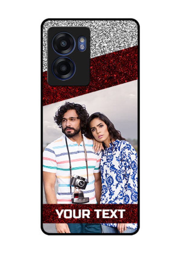 Oppo K10 5G Personalized Glass Phone Case - Image Holder with Glitter Strip Design
