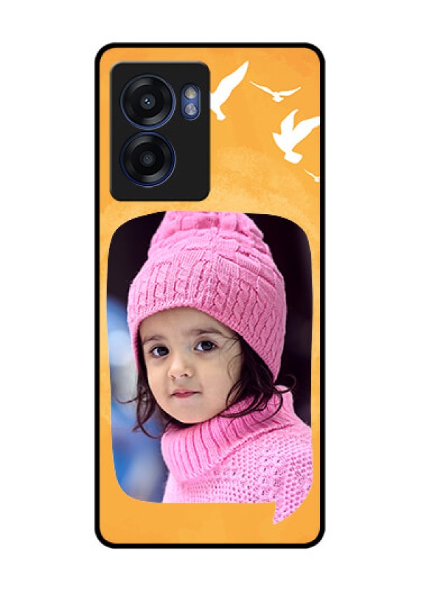 Oppo K10 5G Personalized Glass Phone Case - Water Color Design with Bird Icons