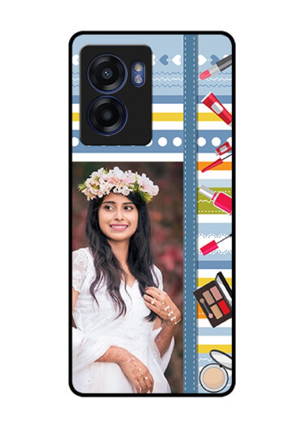 Oppo K10 5G Personalized Glass Phone Case - Makeup Icons Design