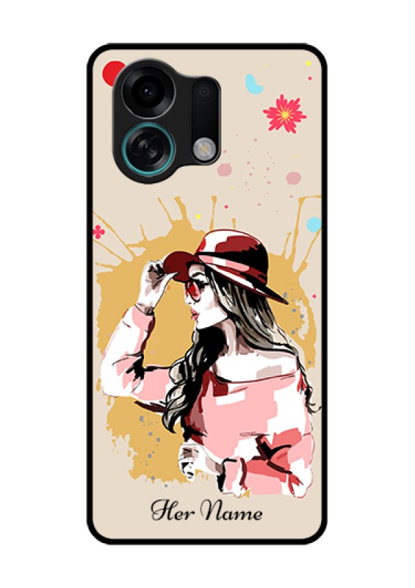 Oppo K13 Turbo Pro 5G Custom Glass Phone Case - Women With Pink Hat Design