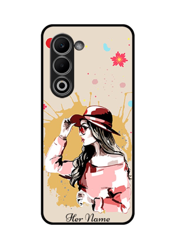 Oppo K13x 5G Custom Glass Phone Case - Women With Pink Hat Design