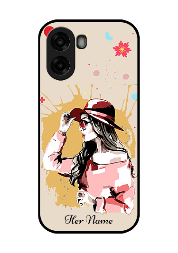 Oppo K14x 5G Custom Glass Phone Case - Women With Pink Hat Design
