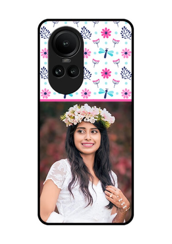 Oppo Reno 10 5G Photo Printing on Glass Case - Colorful Flower Design