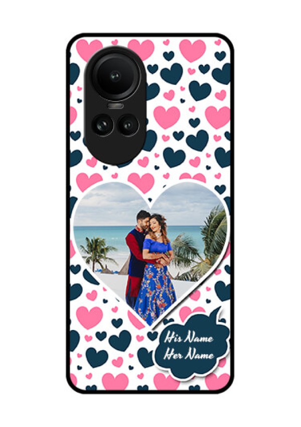 Oppo Reno 10 5G Custom Glass Phone Case - Pink & Blue Heart Design