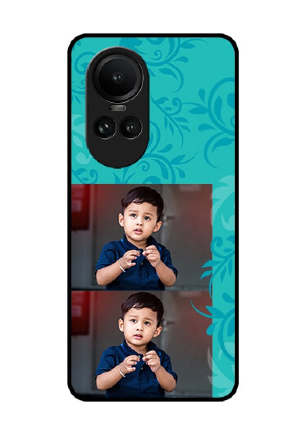 Oppo Reno 10 5G Personalized Glass Phone Case - with Photo and Green Floral Design