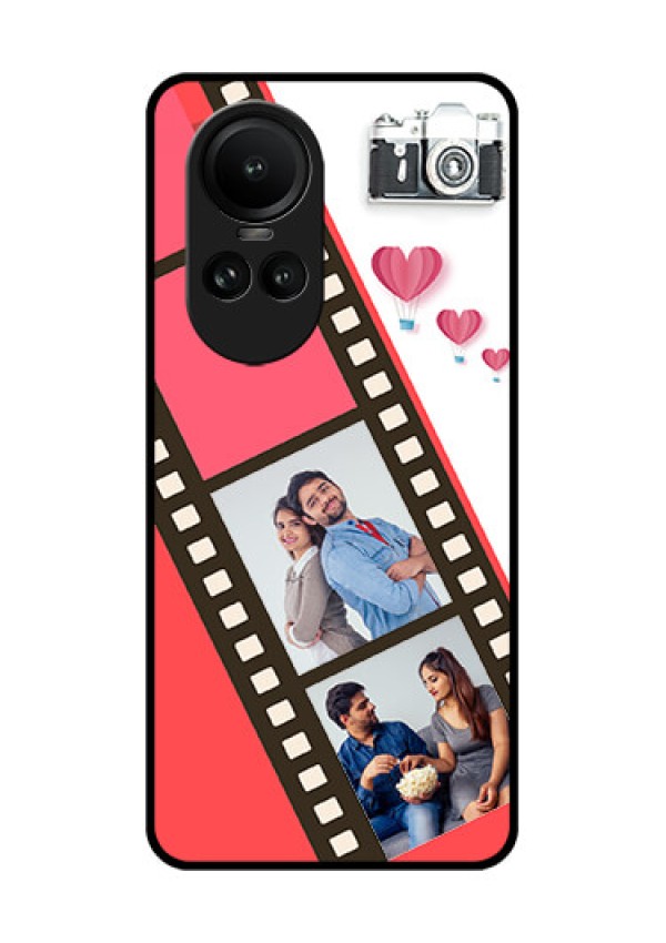 Oppo Reno 10 5G Personalized Glass Phone Case - 3 Image Holder with Film Reel