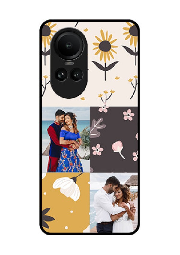 Oppo Reno 10 5G Photo Printing on Glass Case - 3 Images with Floral Design