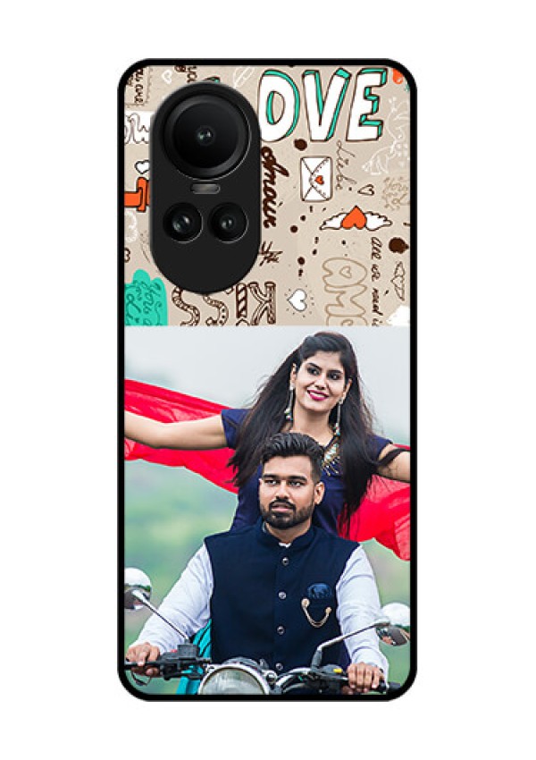 Oppo Reno 10 5G Custom Glass Phone Case - Love Doodle Pattern