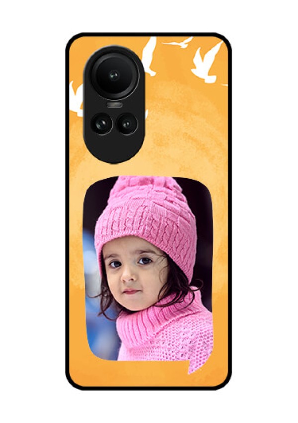 Oppo Reno 10 5G Personalized Glass Phone Case - Water Color Design with Bird Icons