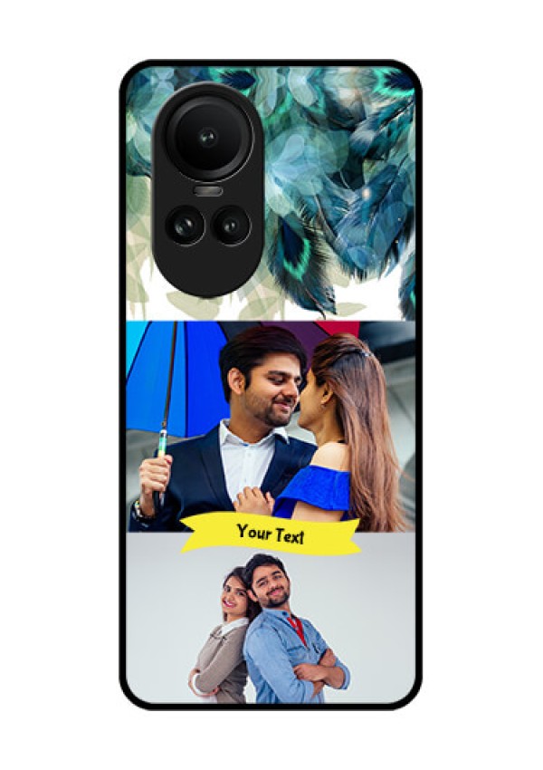 Oppo Reno 10 5G Personalized Glass Phone Case - Image with Boho Peacock Feather Design