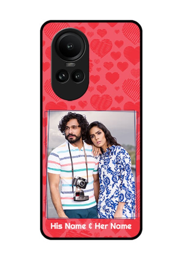 Oppo Reno 10 5G Photo Printing on Glass Case - with Red Heart Symbols Design