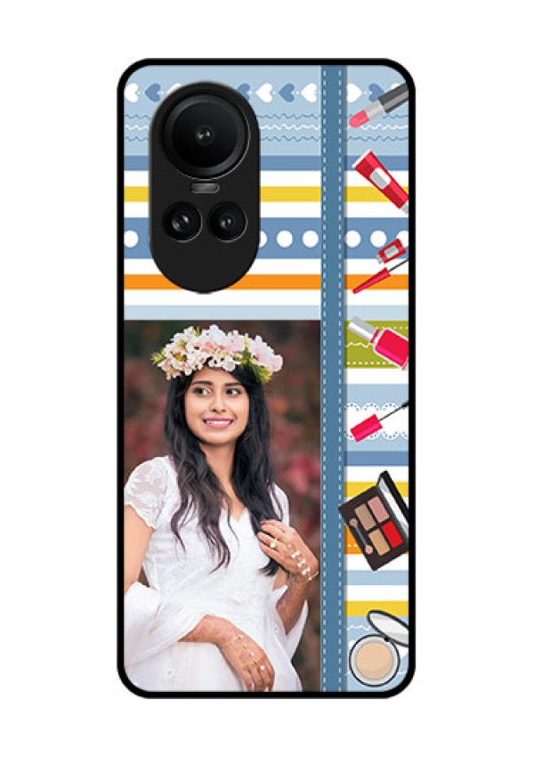 Oppo Reno 10 5G Personalized Glass Phone Case - Makeup Icons Design