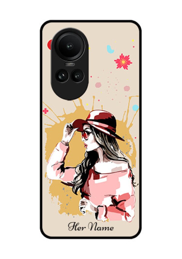 Oppo Reno 10 5G Photo Printing on Glass Case - Women with pink hat Design