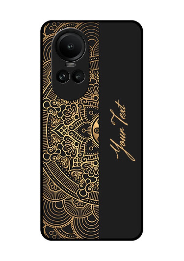 Oppo Reno 10 5G Photo Printing on Glass Case - Mandala art with custom text Design