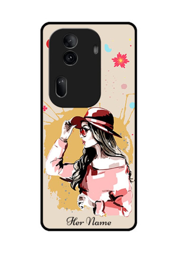 Oppo Reno 11 Pro 5G Custom Glass Phone Case - Women With Pink Hat Design