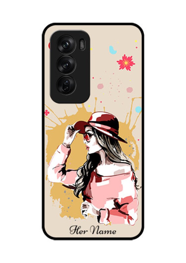 Oppo Reno 12 Pro 5G Custom Glass Phone CaseWomen With Pink Hat Design