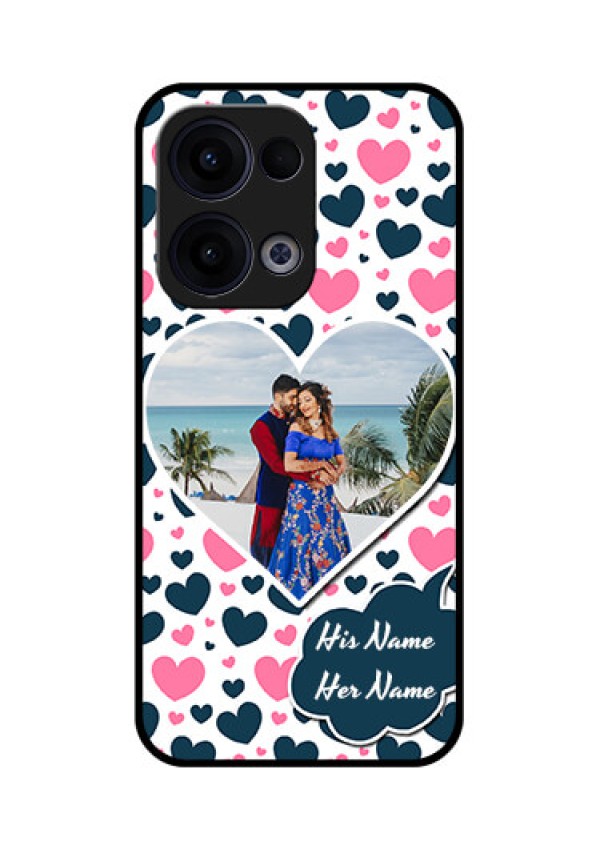 Reno 13 5G Custom Glass Phone Case - Pink and Blue Heart Design
