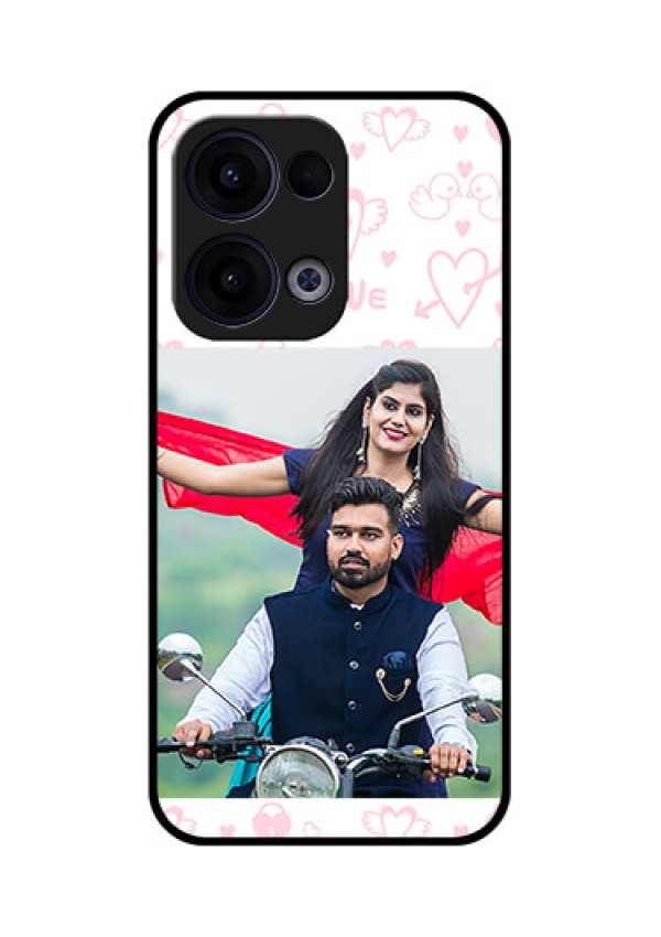 Reno 13 5G Custom Glass Phone Case - Pink Flying Heart Design
