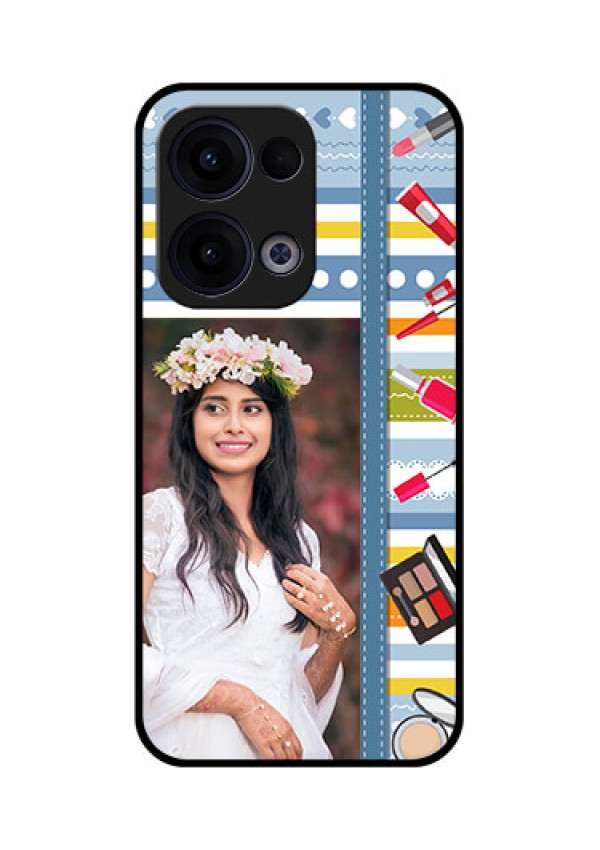 Reno 13 5G Custom Glass Phone Case - Makeup Icons Design