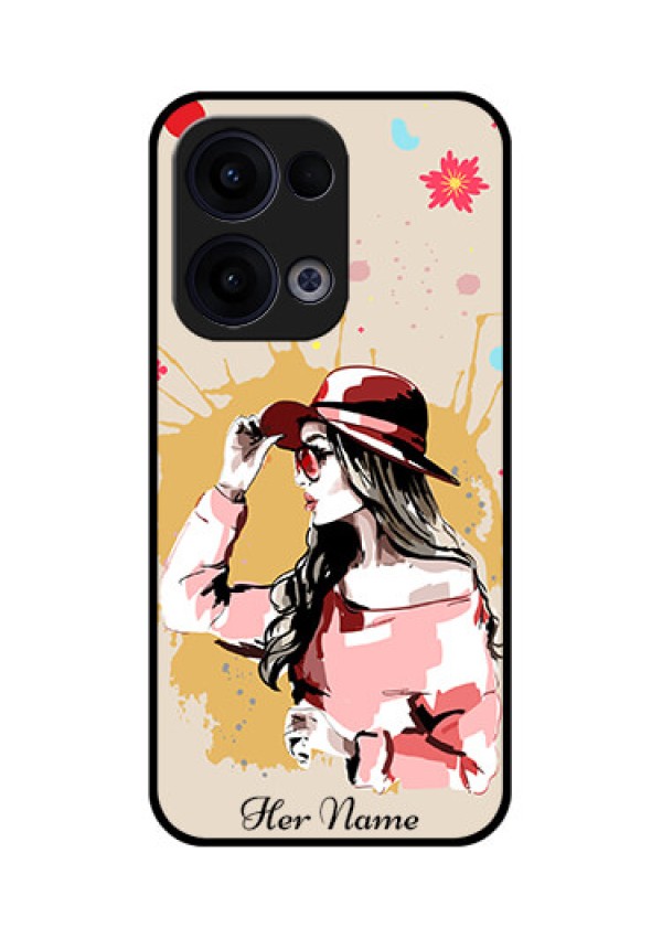 Reno 13 5G Custom Glass Phone Case - Women With Pink Hat Design
