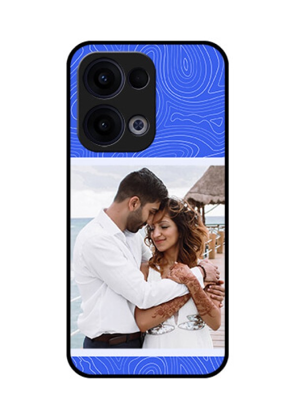 Reno 13 5G Custom Glass Phone Case - Curved Line Art With Blue And White Design