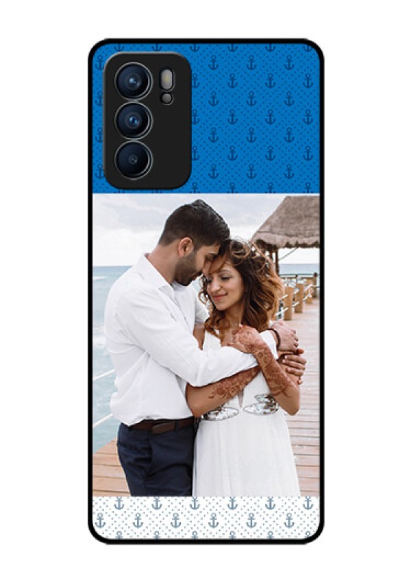 Reno 6 5G Photo Printing on Glass Case - Blue Anchors Design