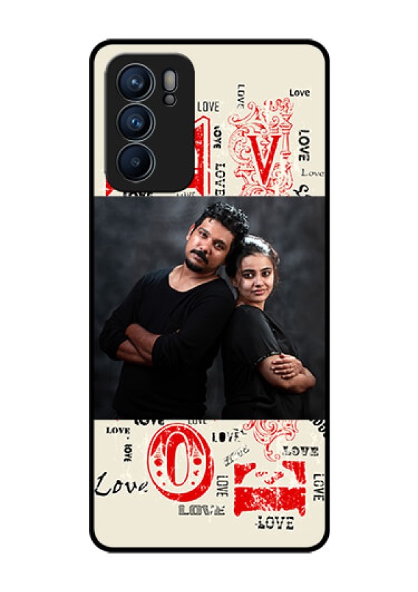 Reno 6 5G Photo Printing on Glass Case - Trendy Love Design Case