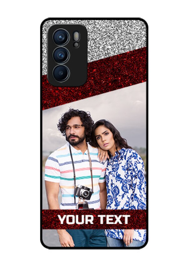 Reno 6 5G Personalized Glass Phone Case - Image Holder with Glitter Strip Design