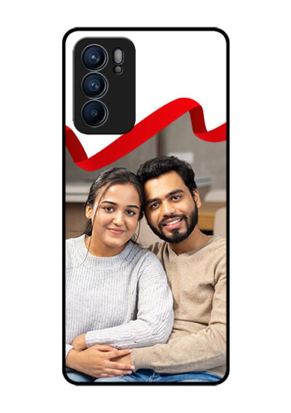 Reno 6 5G Photo Printing on Glass Case - Red Ribbon Frame Design