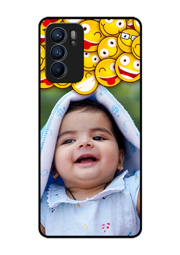 Reno 6 5G Custom Glass Mobile Case - with Smiley Emoji Design
