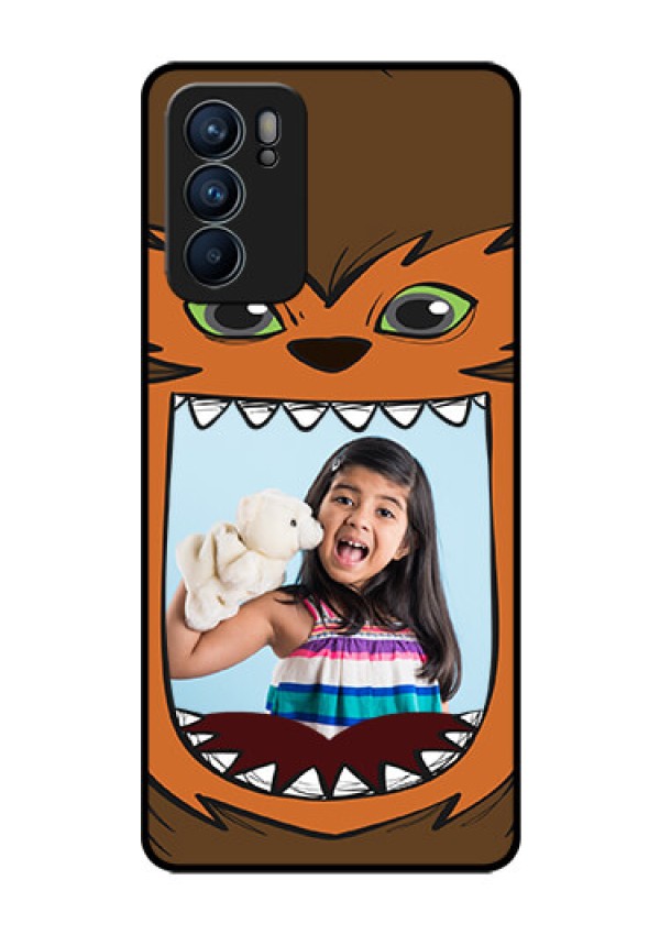 Reno 6 5G Photo Printing on Glass Case - Owl Monster Back Case Design