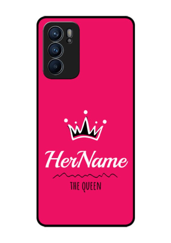 Reno 6 5G Glass Phone Case Queen with Name