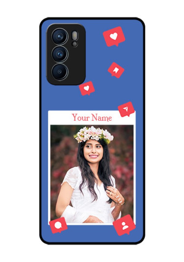 Oppo Reno 6 5G Custom Glass Phone Case - Like Share And Comment Design