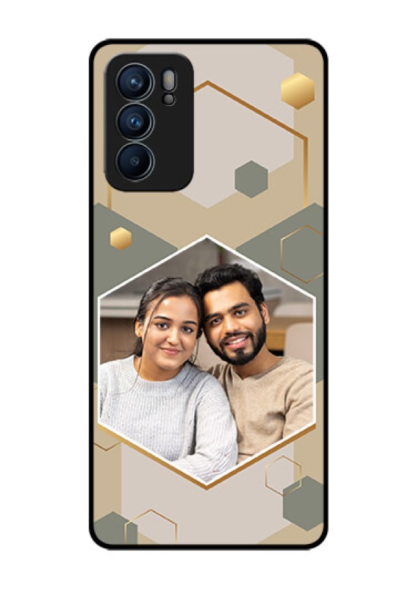 Oppo Reno 6 5G Photo Printing on Glass Case - Stylish Hexagon Pattern Design