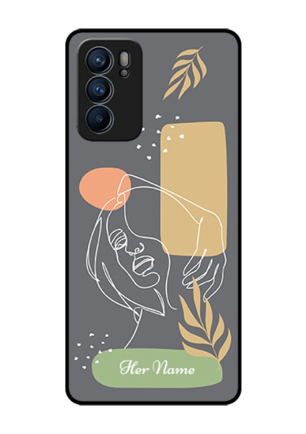 Oppo Reno 6 5G Custom Glass Phone Case - Gazing Woman line art Design