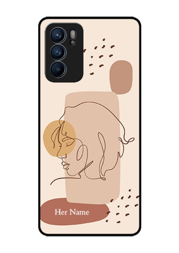Oppo Reno 6 5G Photo Printing on Glass Case - Calm Woman line art Design