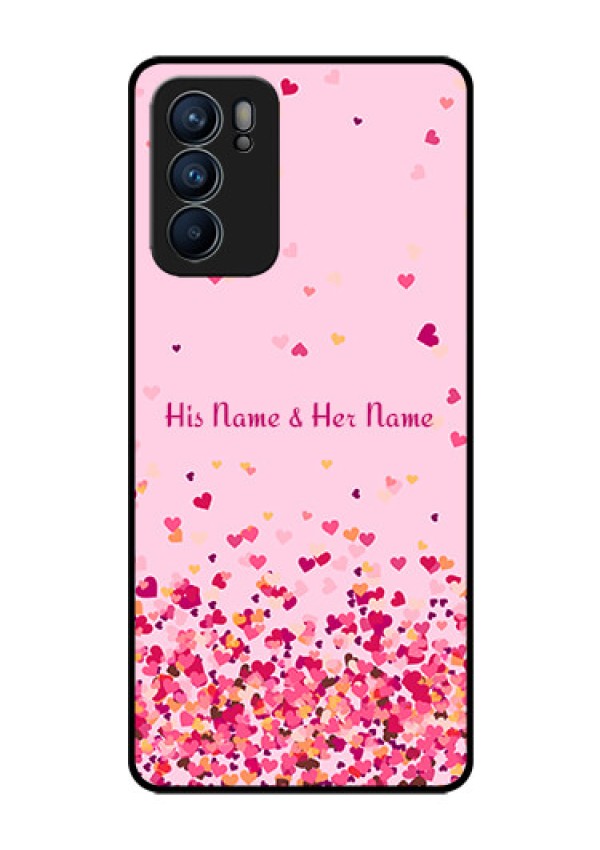 Oppo Reno 6 5G Photo Printing on Glass Case - Floating Hearts Design