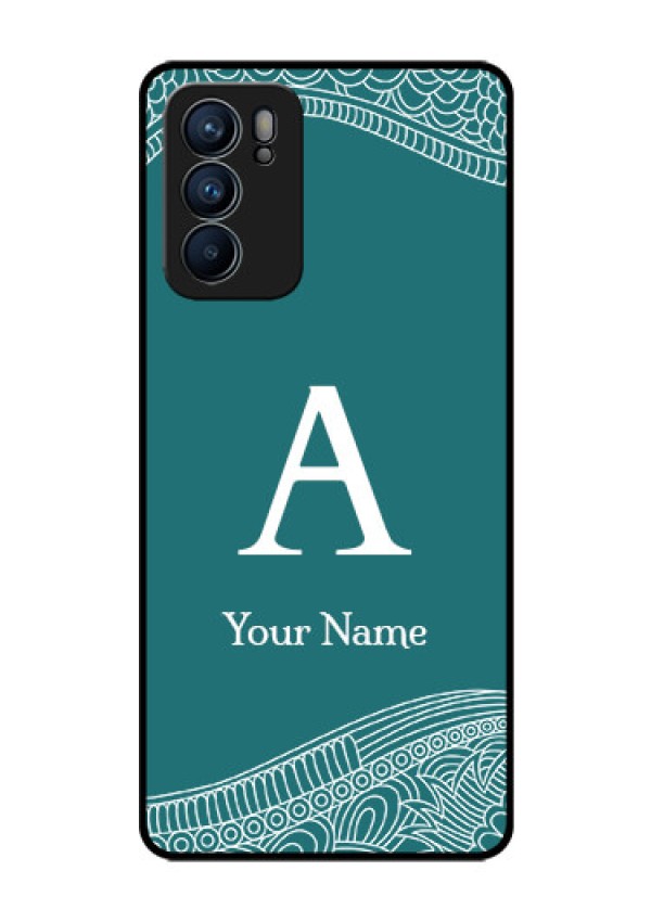 Oppo Reno 6 5G Personalized Glass Phone Case - line art pattern with custom name Design
