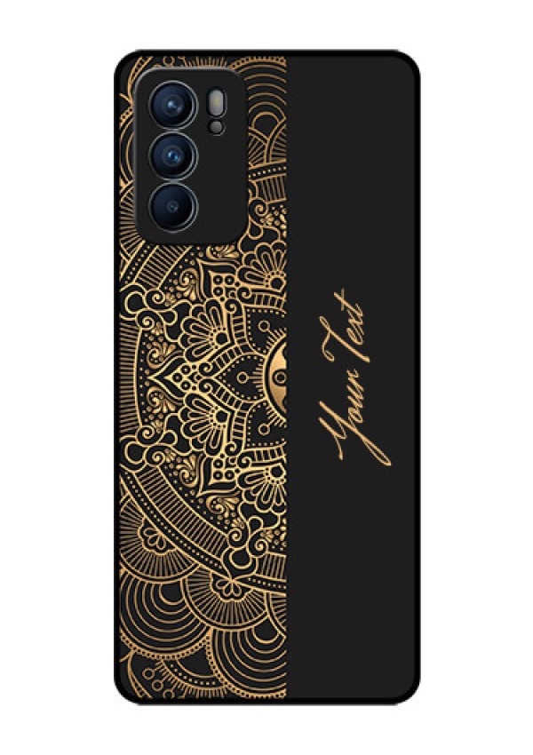 Oppo Reno 6 5G Photo Printing on Glass Case - Mandala art with custom text Design
