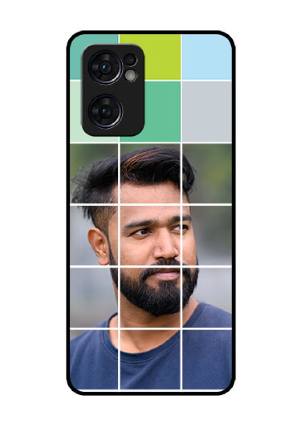 Reno 7 5G Photo Printing on Glass Case - with white box pattern