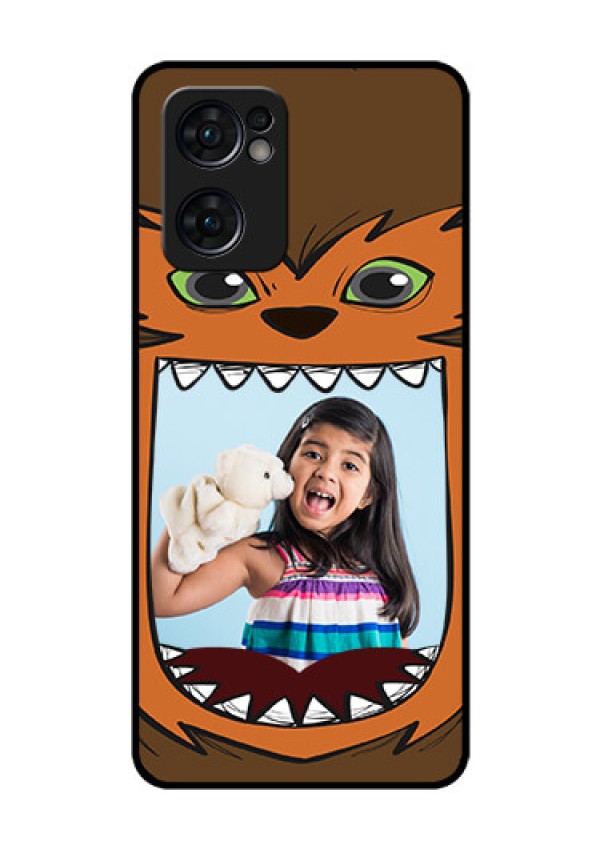 Reno 7 5G Photo Printing on Glass Case - Owl Monster Back Case Design