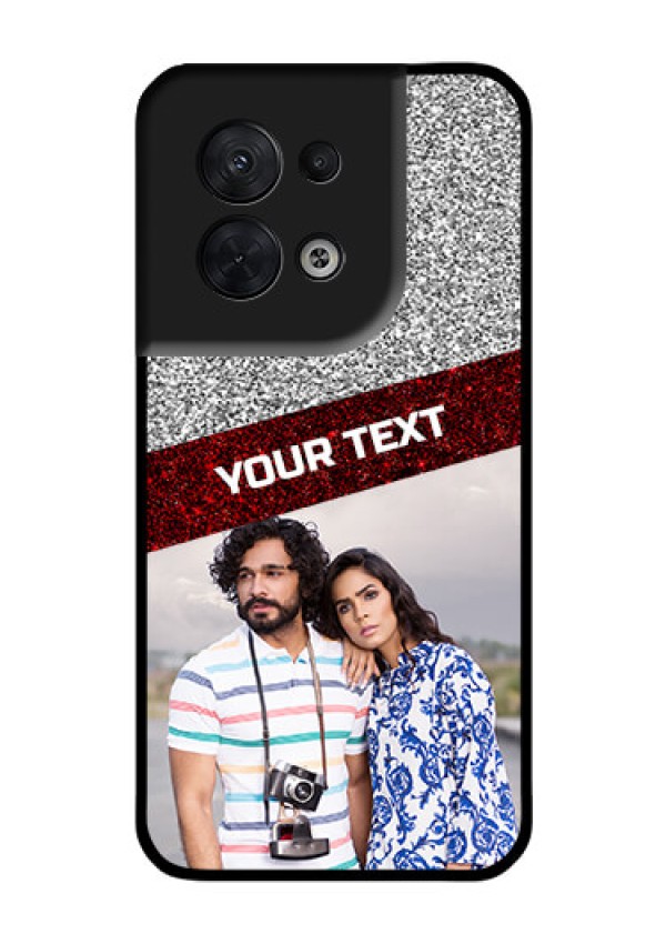 Oppo Reno 8 5G Personalized Glass Phone Case - Image Holder with Glitter Strip Design