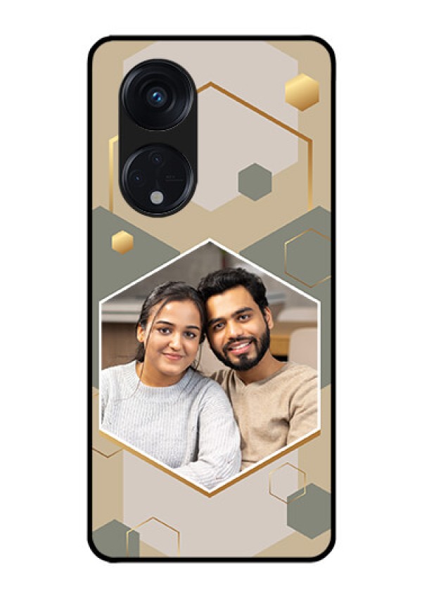 Oppo Reno 8T 5G Photo Printing on Glass Case - Stylish Hexagon Pattern Design