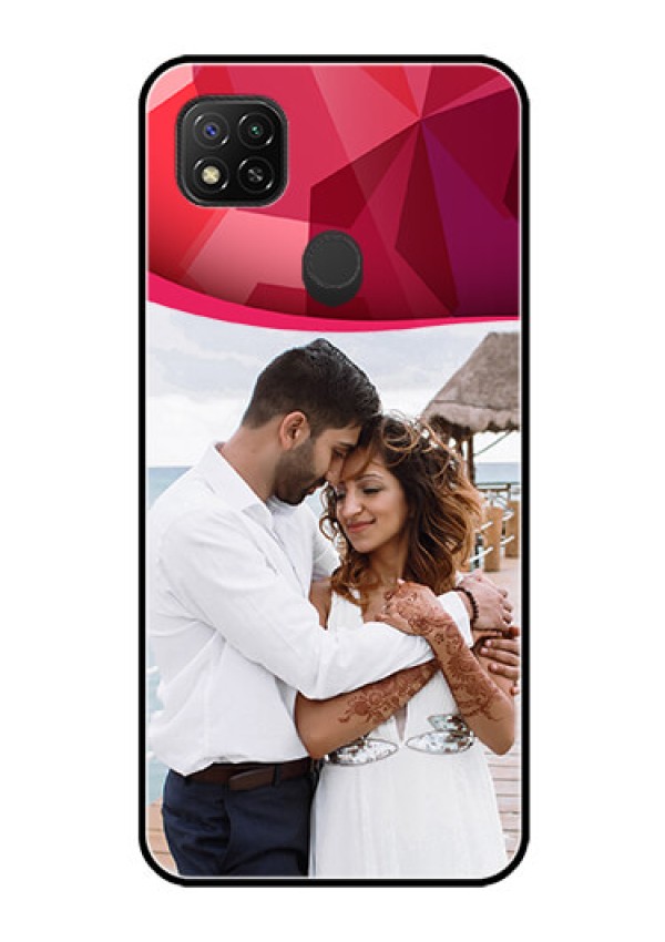 Poco C31 Custom Glass Mobile Case - Red Abstract Design