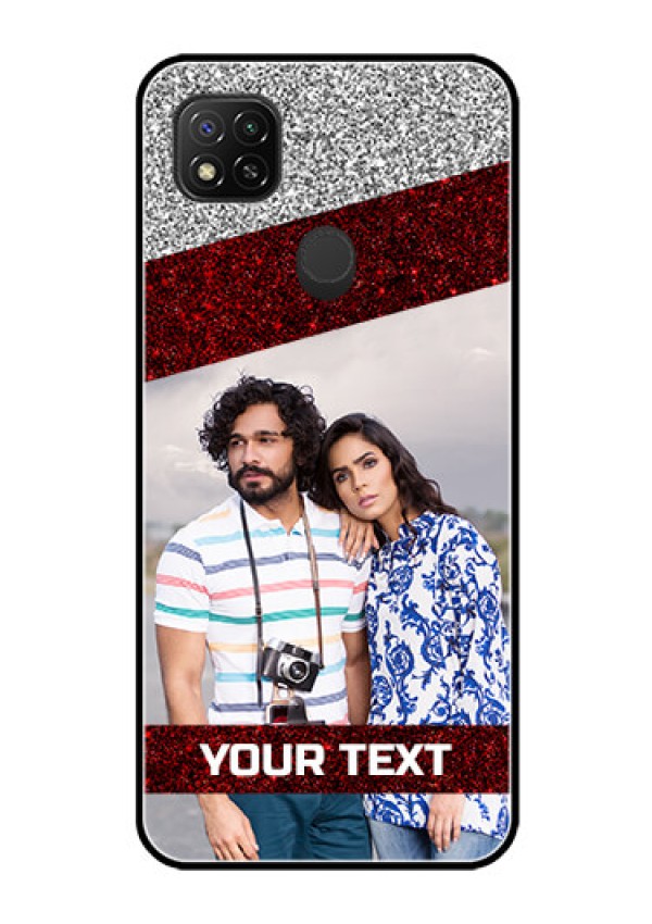 Poco C31 Personalized Glass Phone Case - Image Holder with Glitter Strip Design