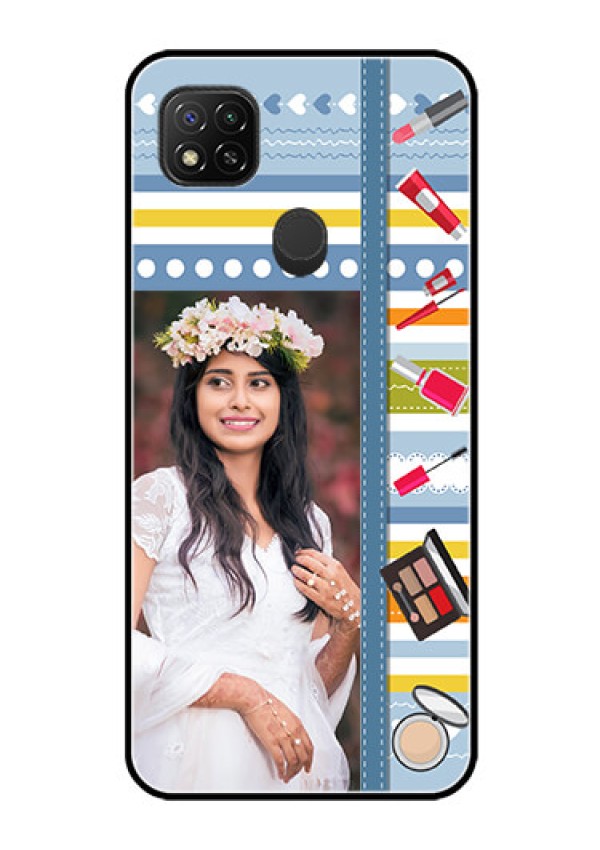 Poco C31 Personalized Glass Phone Case - Makeup Icons Design