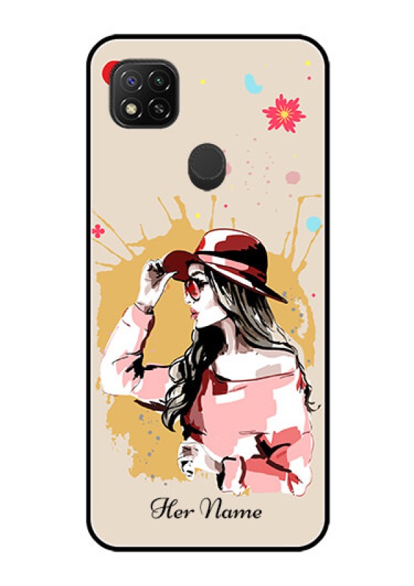 Poco C31 Photo Printing on Glass Case - Women with pink hat Design