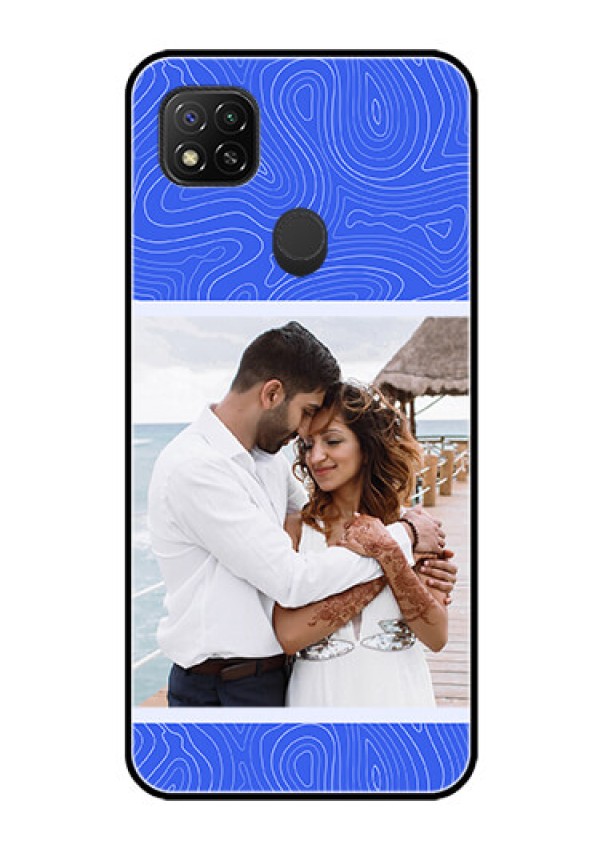Poco C31 Custom Glass Mobile Case - Curved line art with blue and white Design