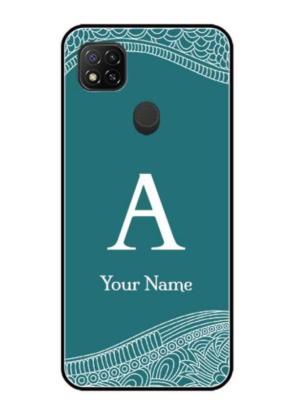 Poco C31 Personalized Glass Phone Case - line art pattern with custom name Design
